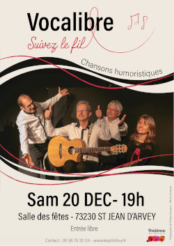 affiche spectacle samedi 20 décembre 2025 à 19h à la salle des fêtes de St Jean D'Arvey (73)